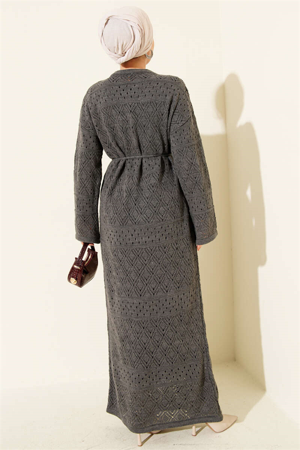 Baklava Pattern Openwork Knit Dress, Smoke Grey