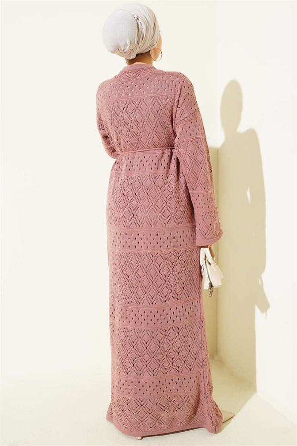 Baklava Pattern Openwork Knit Dress, Rose Pink