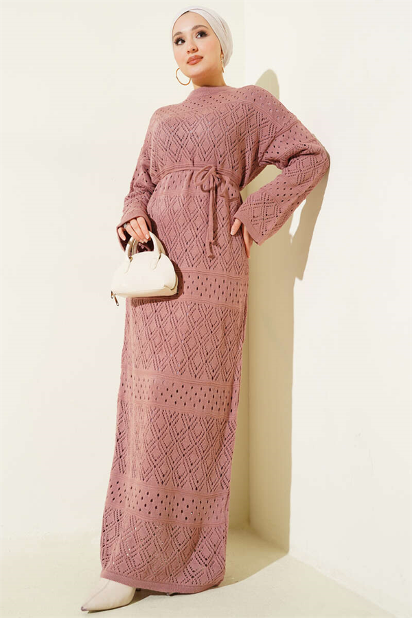 Baklava Pattern Openwork Knit Dress, Rose Pink