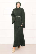 Diamond Pattern Openwork Knit Dress Khaki