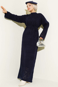 Baklava Pattern Openwork Knit Dress Navy Blue