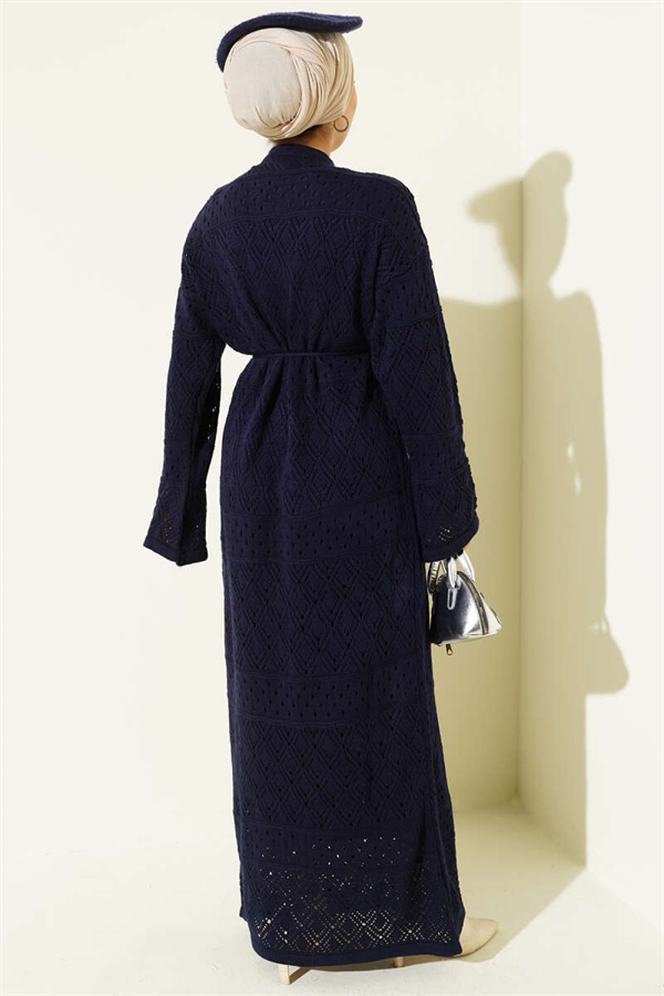 Baklava Pattern Openwork Knit Dress Navy Blue