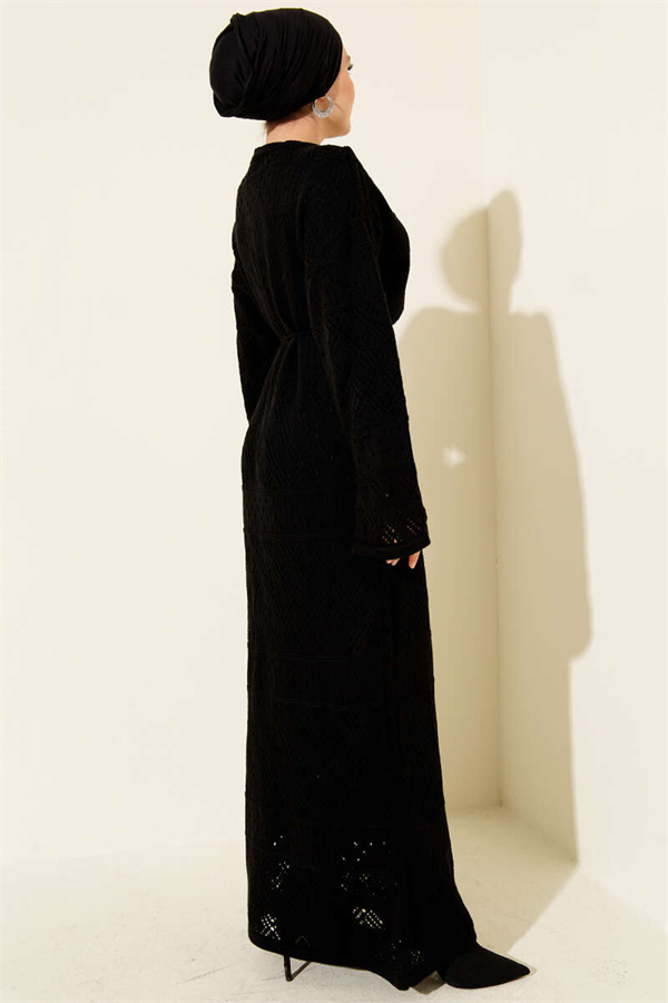Baklava Pattern Openwork Knit Dress Black
