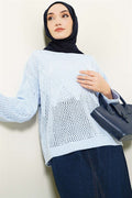 Baklava Pattern Openwork Knit Sweater Baby Blue