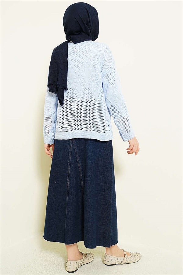 Baklava Pattern Openwork Knit Sweater Baby Blue
