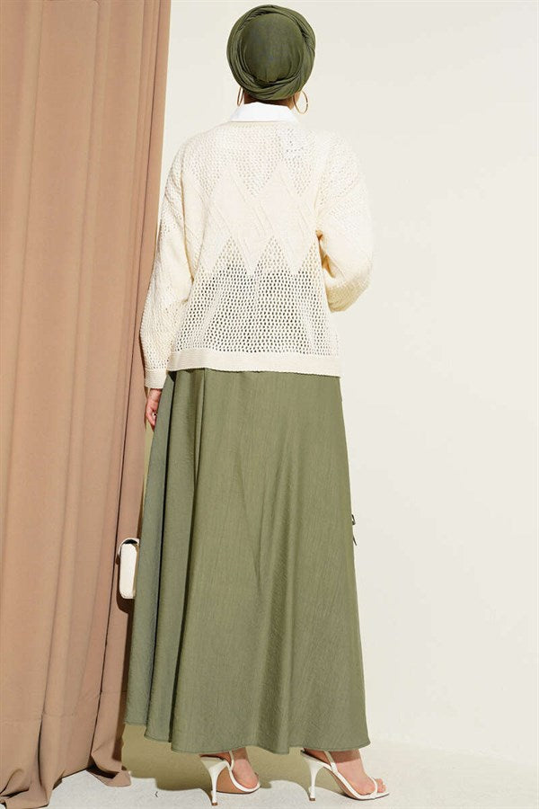 Baklava Pattern Openwork Knit Sweater Beige