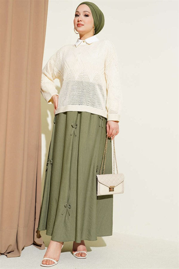 Baklava Pattern Openwork Knit Sweater Beige