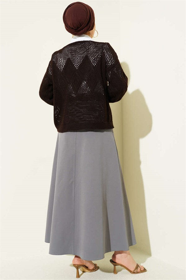 Baklava Pattern Openwork Knit Sweater, Coffee