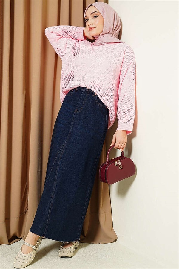 Baklava Pattern Openwork Knit Sweater Pink