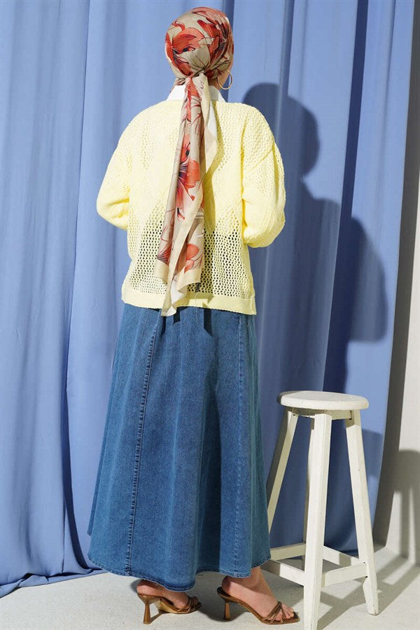 Baklava Pattern Openwork Knit Sweater Yellow