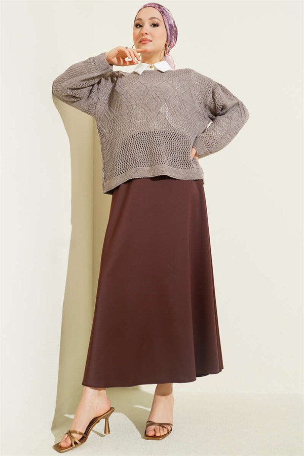 Baklava Pattern Openwork Knit Sweater, Mink