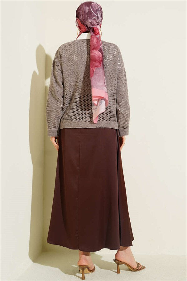 Baklava Pattern Openwork Knit Sweater, Mink