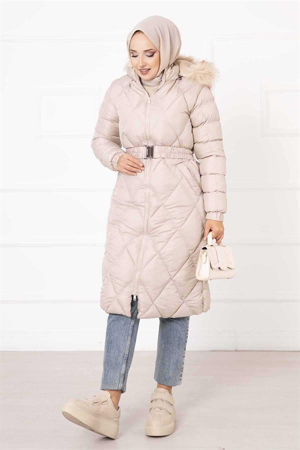 Baklava Pattern Filling Coat Beige