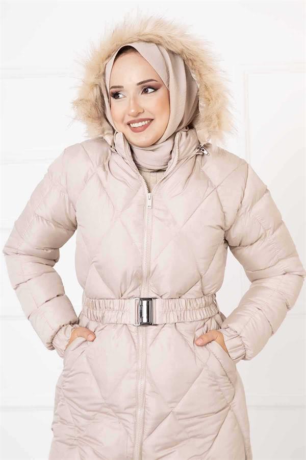 Baklava Pattern Filling Coat Beige