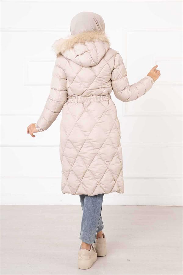 Baklava Pattern Filling Coat Beige