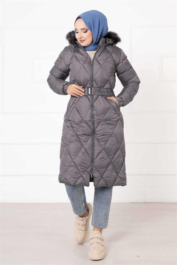 Baklava Pattern Filling Coat Gray