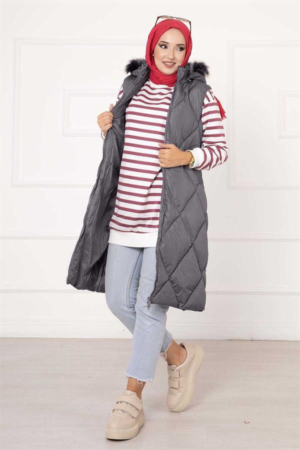 Diamond Pattern Filling Vest Gray