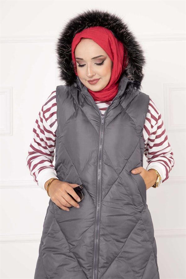 Diamond Pattern Filling Vest Gray
