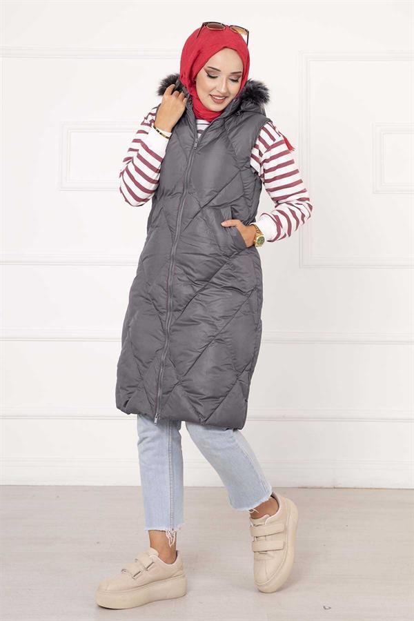 Diamond Pattern Filling Vest Gray
