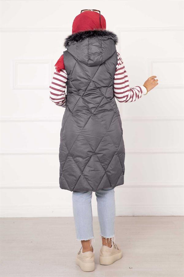 Diamond Pattern Filling Vest Gray