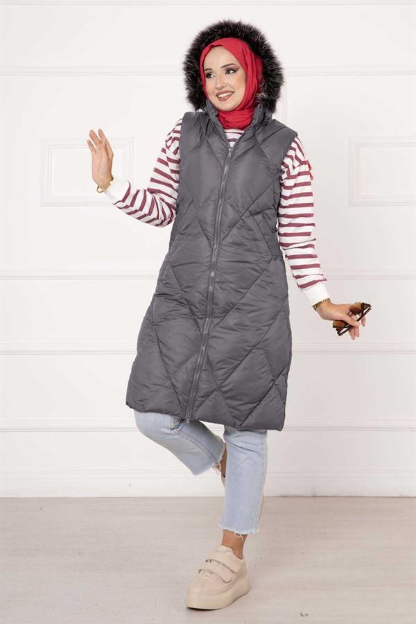 Diamond Pattern Filling Vest Gray