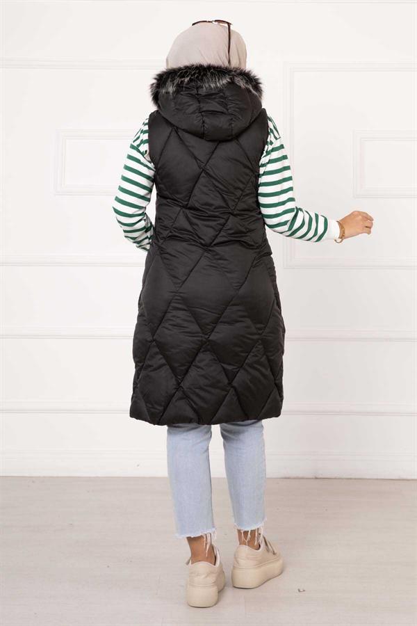 Diamond Pattern Filling Vest Black