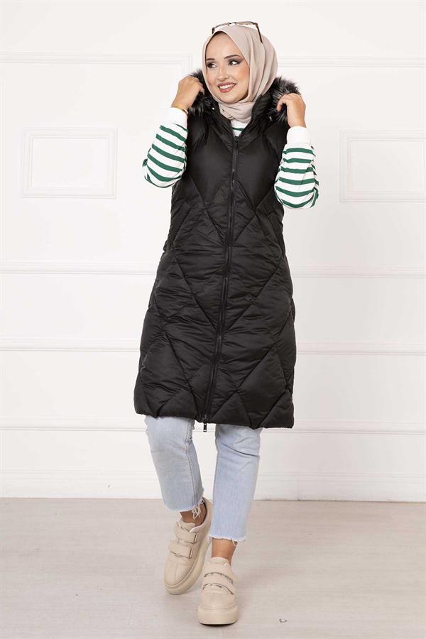 Diamond Pattern Filling Vest Black