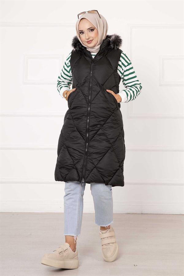 Diamond Pattern Filling Vest Black