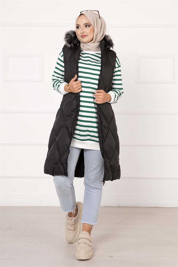 Diamond Pattern Filling Vest Black