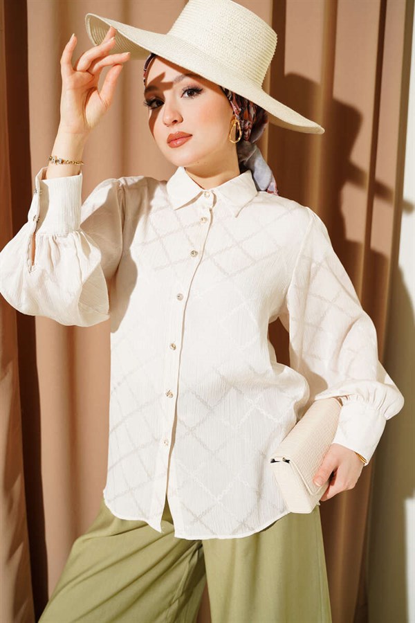 Baklava Pattern Jacquard Shirt Beige
