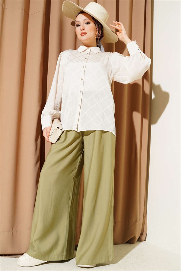 Baklava Pattern Jacquard Shirt Beige