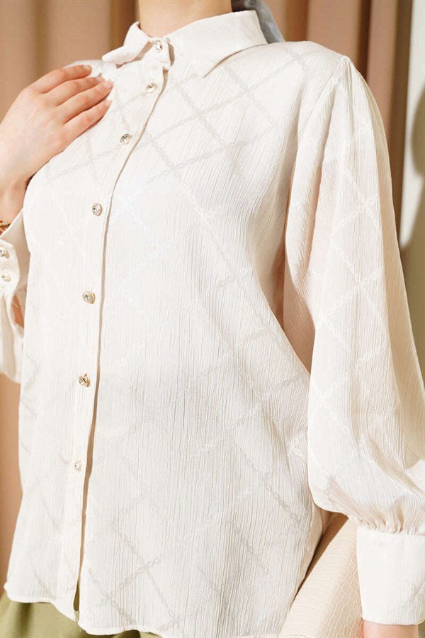 Baklava Pattern Jacquard Shirt Beige
