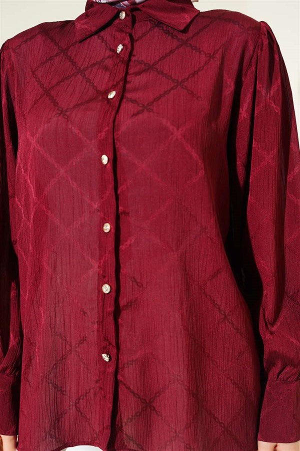 Baklava Pattern Jacquard Shirt Burgundy