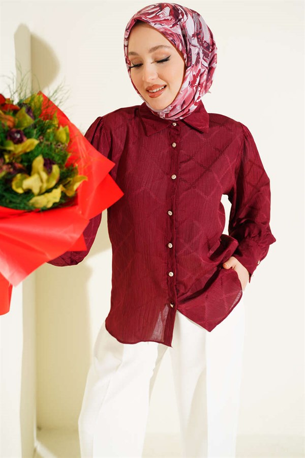 Baklava Pattern Jacquard Shirt Burgundy