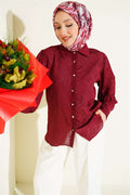 Baklava Pattern Jacquard Shirt Burgundy