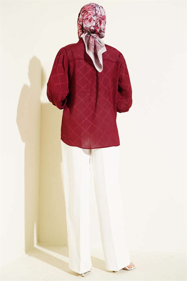 Baklava Pattern Jacquard Shirt Burgundy