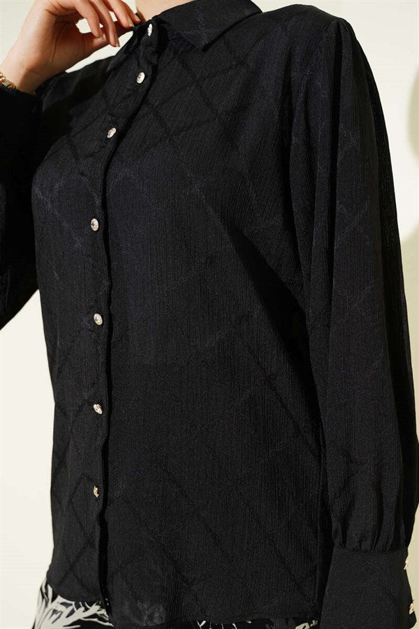 Baklava Pattern Jacquard Shirt Black