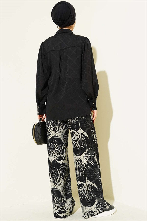 Baklava Pattern Jacquard Shirt Black