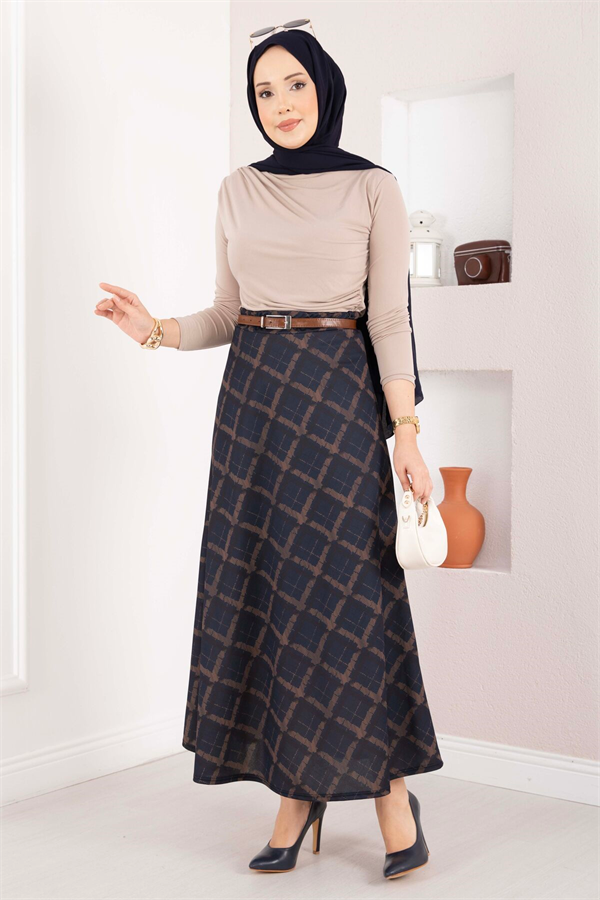 Baklava Pattern Scuba Skirt Navy Blue