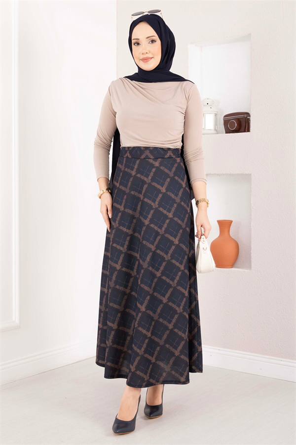Baklava Pattern Scuba Skirt Navy Blue