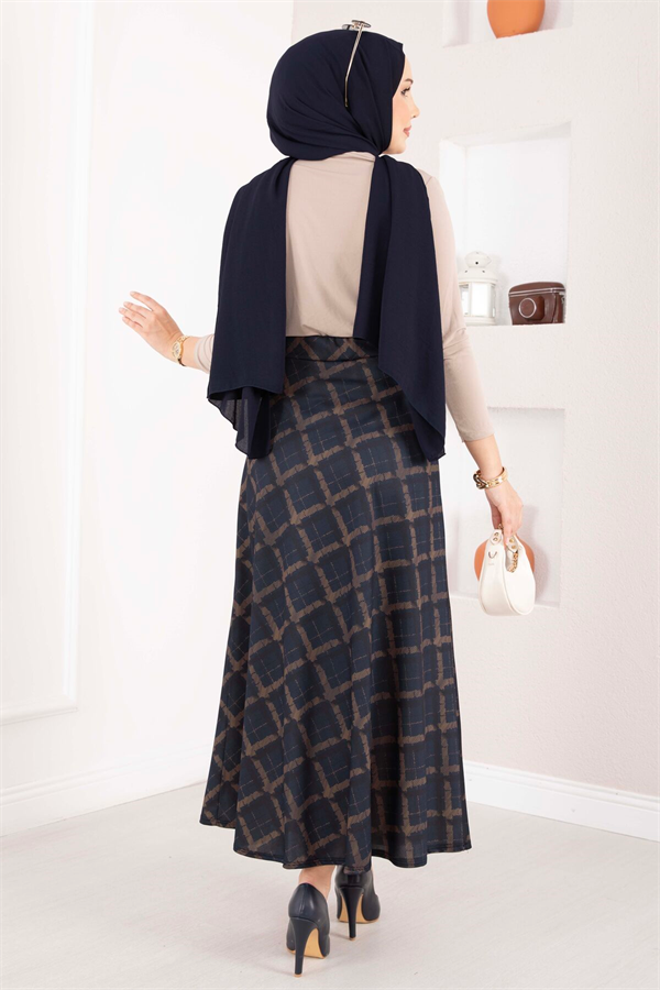 Baklava Pattern Scuba Skirt Navy Blue