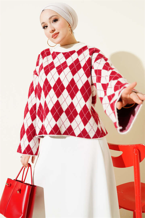 Baklava Patterned Plush Sweater, Beige
