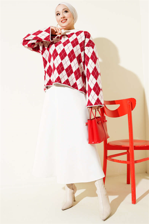Baklava Patterned Plush Sweater, Beige
