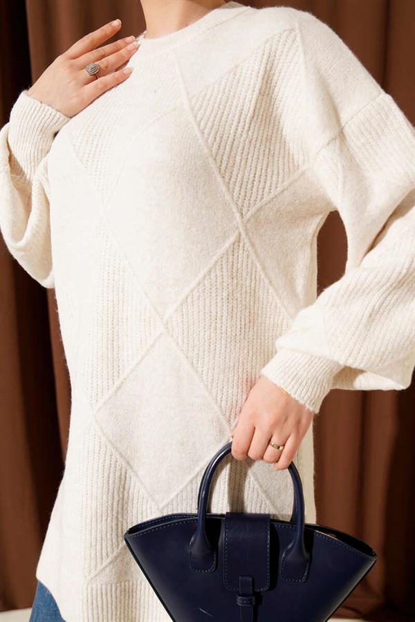 Diamond Embossed Soft Knitwear Tunic Stone