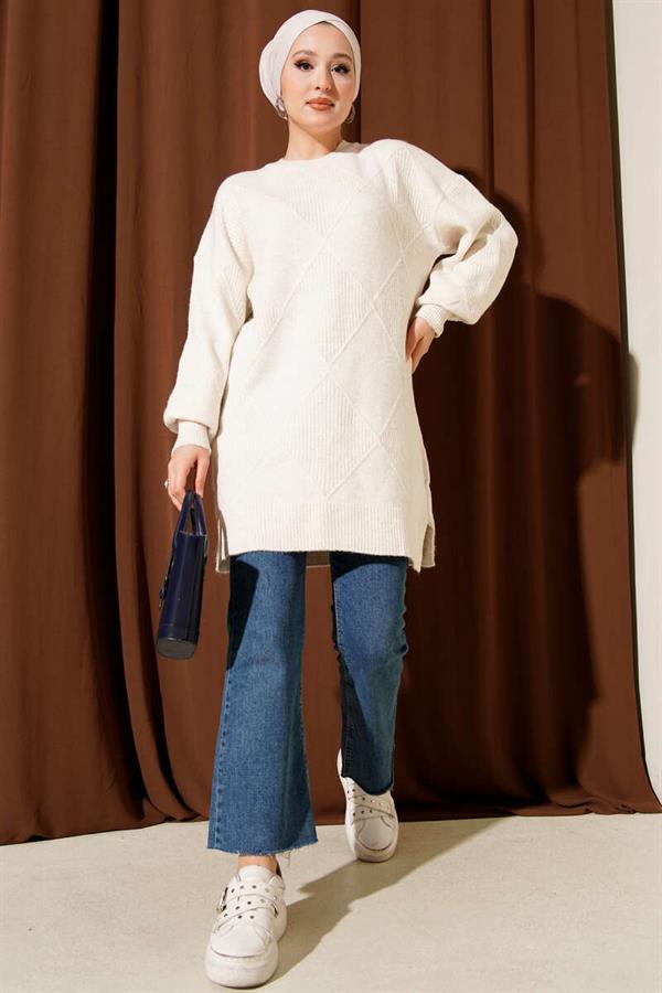 Diamond Embossed Soft Knitwear Tunic Stone