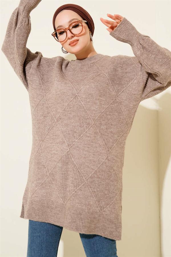 Diamond Embossed Soft Knitwear Tunic Mink