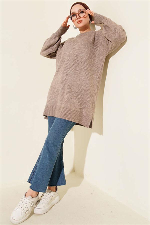 Diamond Embossed Soft Knitwear Tunic Mink