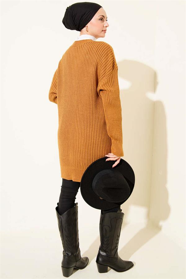 Baklava Patterned Buttoned Knit Cardigan Mustard