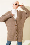 Baklava Embossed Buttoned Knit Cardigan Latte