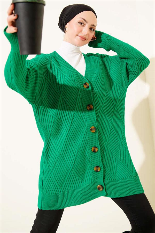 Baklava Embossed Buttoned Knit Cardigan Green
